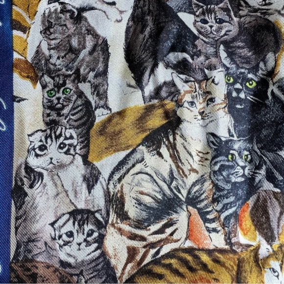 VTG Ralph Marlin & Co 1996 100% Silk Scarf Cat Novelty Print Cat Lady Classic - Picture 12 of 16